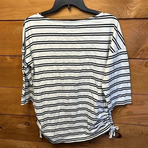 Marimekko womens small white black stripes shirt bottom ties‎ 3/4 sleeve casual - Picture 7 of 7